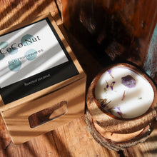 Load image into Gallery viewer, Coconut Shell Scented Candle topped with Gemstone and Dried Flowers - Spiritual Healing Energy