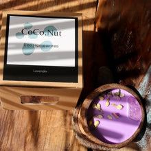 Load image into Gallery viewer, Coconut Shell Scented Candle topped with Gemstone and Dried Flowers - Spiritual Healing Energy