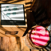 Load image into Gallery viewer, Coconut Shell Scented Candle topped with Gemstone and Dried Flowers - Spiritual Healing Energy