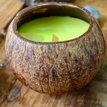 Load image into Gallery viewer, Coconut Shell Scented Candle topped with Gemstone and Dried Flowers - Spiritual Healing Energy