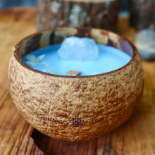 Load image into Gallery viewer, Coconut Shell Scented Candle topped with Gemstone and Dried Flowers - Spiritual Healing Energy