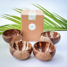 Load image into Gallery viewer, Coconut Bowls - Bundle of 4 Medium Coconut Bowls with Boho Engraving Designs