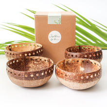 Load image into Gallery viewer, Coconut Bowls - Bundle of 4 Medium Coconut Bowls with Boho Engraving Designs