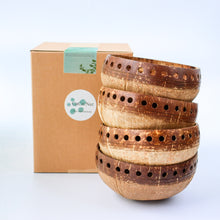 Load image into Gallery viewer, Coconut Bowls - Bundle of 4 Medium Coconut Bowls with Boho Engraving Designs