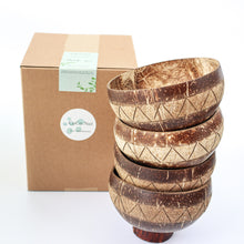Load image into Gallery viewer, Coconut Bowls - Bundle of 4 Medium Coconut Bowls with Boho Engraving Designs