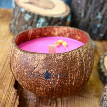 Load image into Gallery viewer, Coconut Shell Scented Candle topped with Gemstone and Dried Flowers - Spiritual Healing Energy
